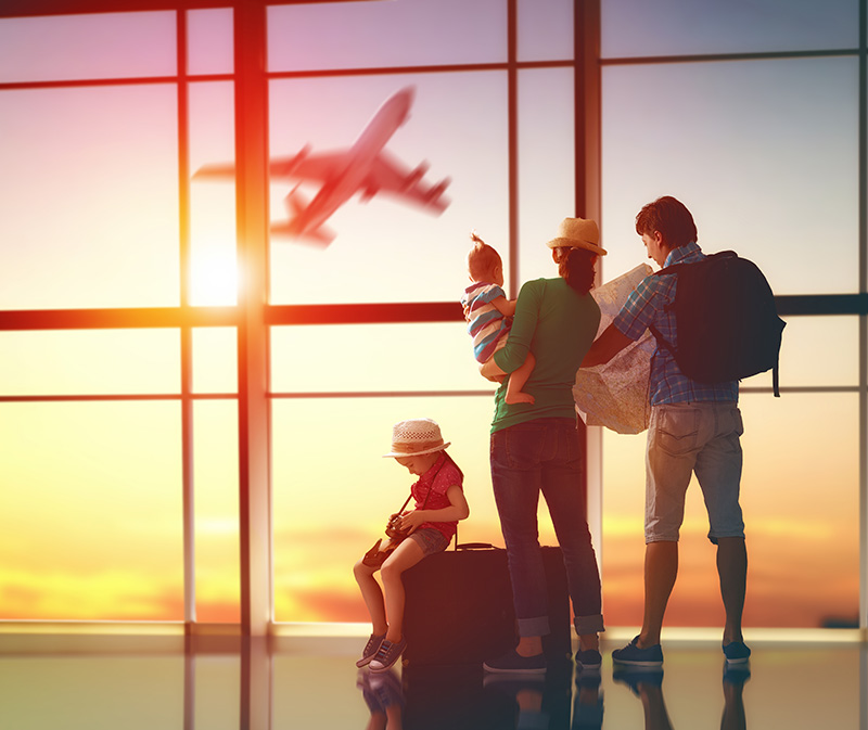 a family waiting at the airport